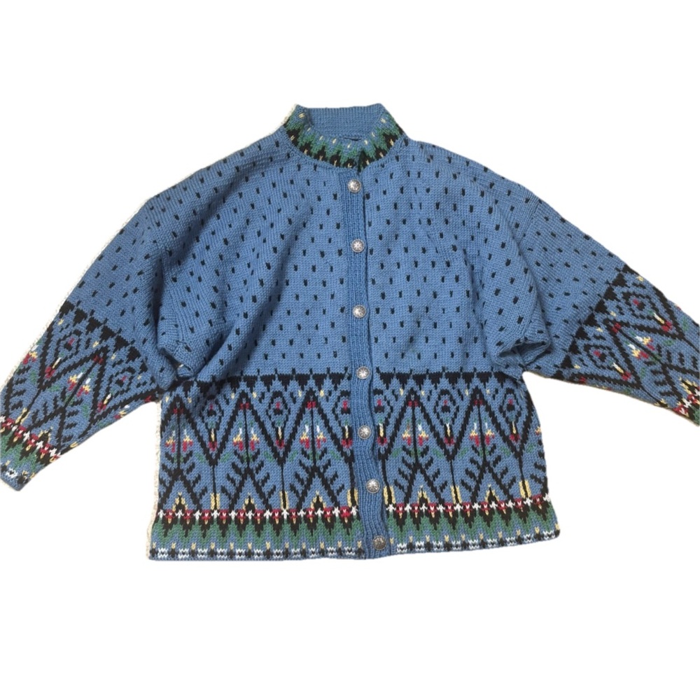 Women's Nordic wool cardigan handmade XXL